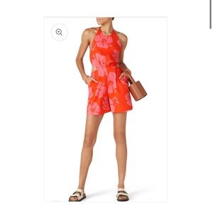 STAUD Red and Pink Floral Jumpsuit